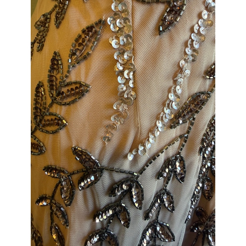 Marina Beaded Mesh Gown Blush Pink whimsi Sequin Formal Maxi Dress 10 NEW dainty - Picture 3 of 11